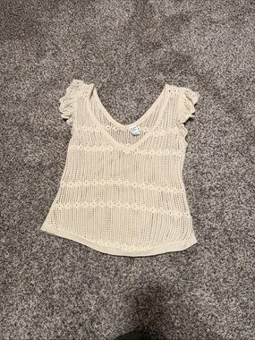 Melrose and Market Cream Crochet V-Neck Ruffle Sleeve Camisole